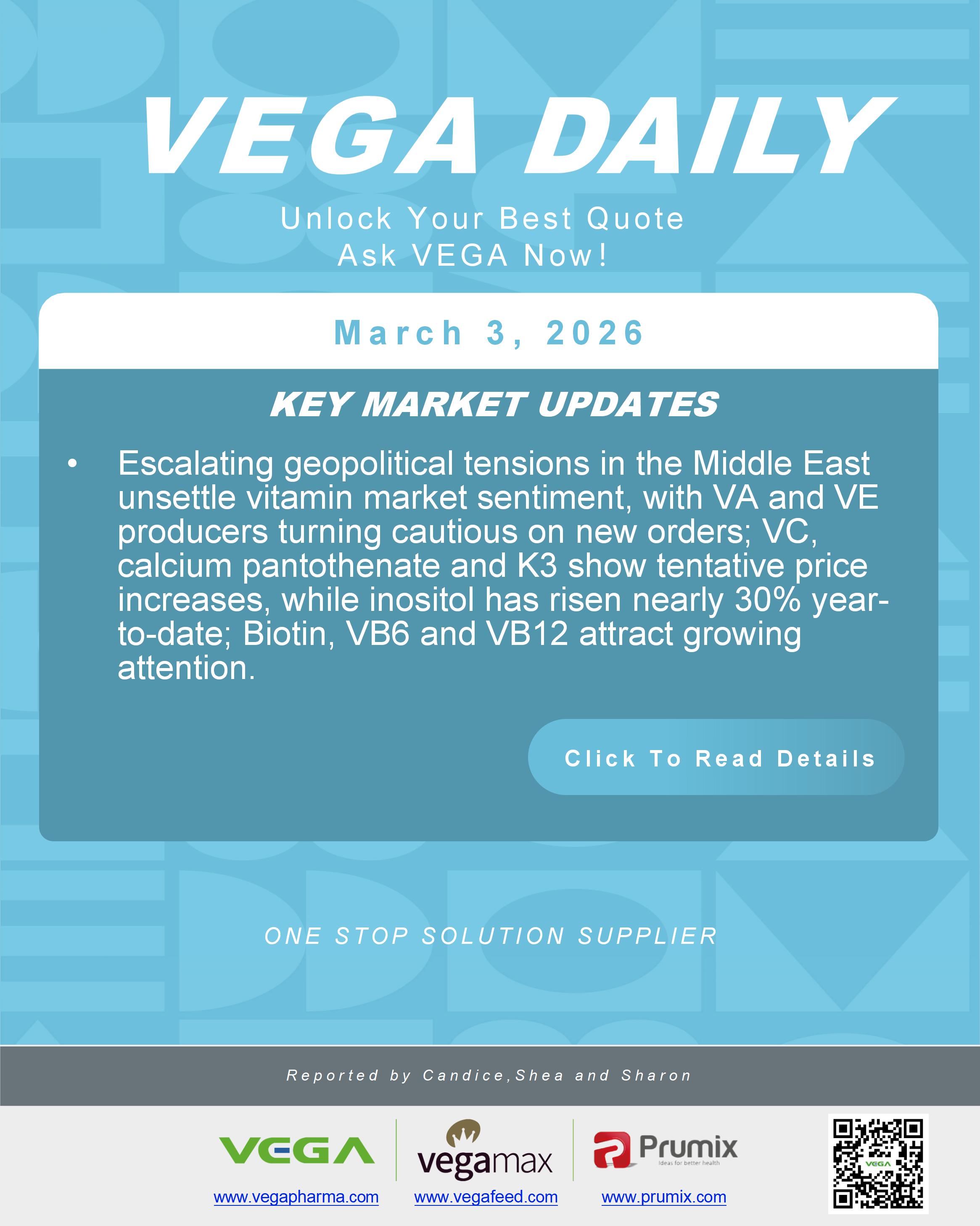 VEGA Daily Dated on March 3rd 2026 Vitamin Amino Acid APl Food Additives.jpg